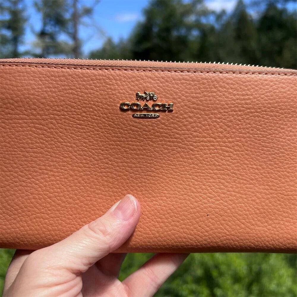 COACH Long Zip-Around Wallet Burnt Orange Pebble Leather Gold Hardware AUTHENTIC